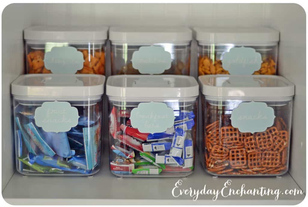 Bad Idea - having permanent labels on snack containers in the pantry :: OrganizingMadeFun.com